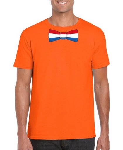 Oranje t-shirt met Hollandse vlag strikje heren -  Nederland supporter L