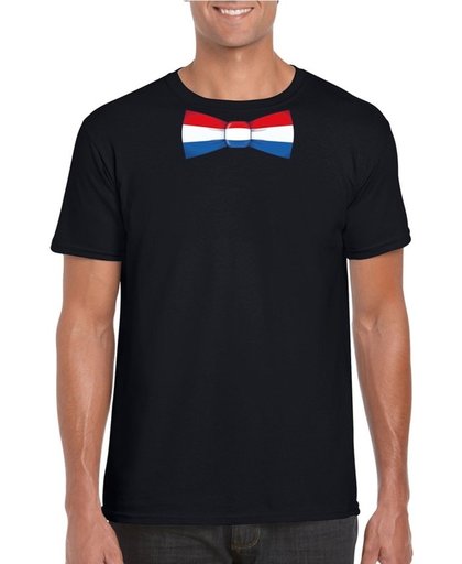 Zwart t-shirt met Hollandse vlag strikje heren -  Nederland supporter 2XL