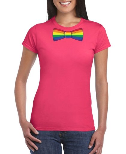 Roze t-shirt met regenboog strikje dames  - LGBT/ Gay pride shirts XL