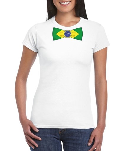 Wit t-shirt met Braziliaanse vlag strikje dames -  Brazilie supporter XL