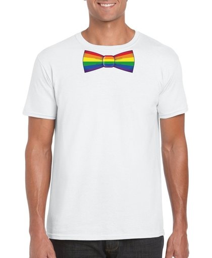 Wit t-shirt met regenboog strikje heren  - LGBT/ Gay pride shirts L