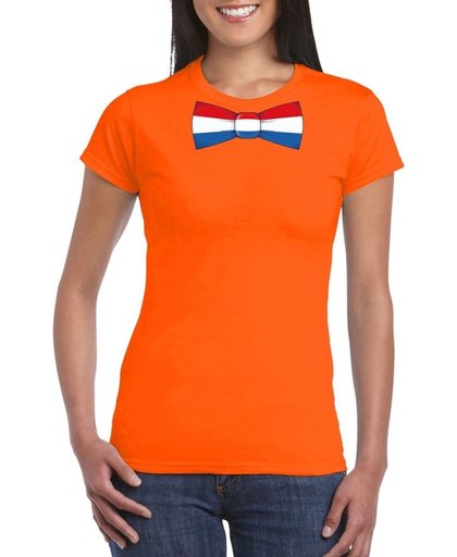 Oranje t-shirt met Hollandse vlag strikje dames -  Nederland supporter S