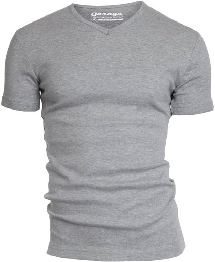Garage 302 - T-shirt V-neck semi bodyfit anthra melange XXL 100% cotton 1x1 rib