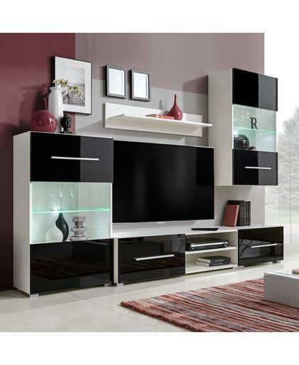 vidaXL Muurvitrine tv-meubel met LED-verlichting 5-delig zwart