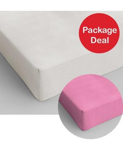 Package Deal 2x Dreamhouse Bedding Hoeslaken Katoen 200x220 - Crème - Roze