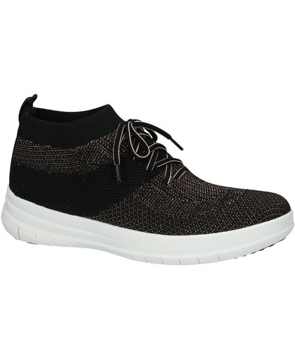 FitFlop - Uberknit Slip-On High Top Sneaker - Sneaker laag gekleed - Dames - Maat 38 - Zwart;Zwarte - J30-501 -Black/Bronze Metall