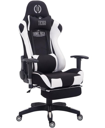 Clp Managerstoel TURBO directiestoel, Gaming chair met voetsteun, hoogte verstelbaar, ergonomisch, belastbaar tot 150 kg, stof - zwart/wit