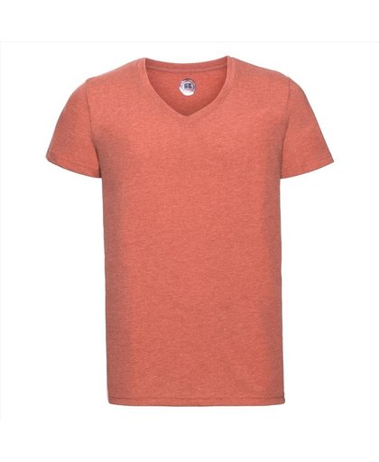 Basic V-hals t-shirt vintage washed koraal oranje voor heren - Herenkleding t-shirt oranje XL (42/54)