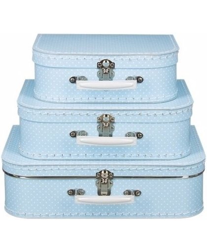 Decoratief koffertje licht blauw met witte stipjes 30 cm