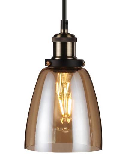 Vintage hanglamp kelk met E27 fitting en amber glas 5 jaar garantie