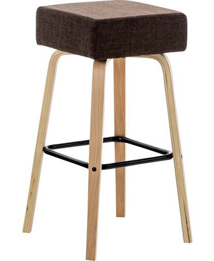 Clp Barkruk LUCA - barstoel met houten onderstel, dik zitkussen en voetsteun, leuningvrij, stof - bruin, onderstel : natuur