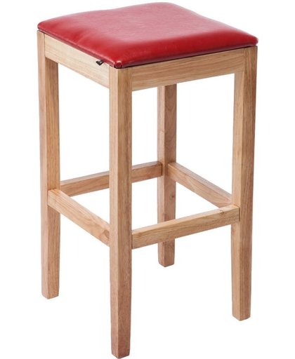 Clp Barkruk ROCKET barstoel, tafelkruk - houten onderstel, leuningvrij, kubus, imitatieleer - natura/rood