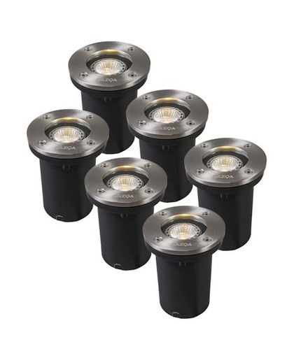 QAZQA Set van 6 Basic round LED - Grondspot - 6 lichts - Ø 105 mm - staal