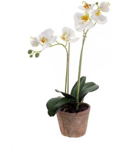 Kunstplant Orchidee wit 42 cm in pot