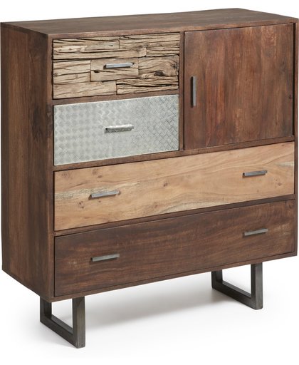 Kave Home Loft - Cabinet kast - Mango hout - 4 lades en 1 metalen deur