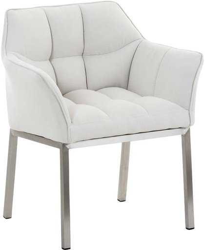 Clp Lounge stoel OCTAVIA - gepolsterde stoel met armsteun, stof - wit, onderstel : edelstaal