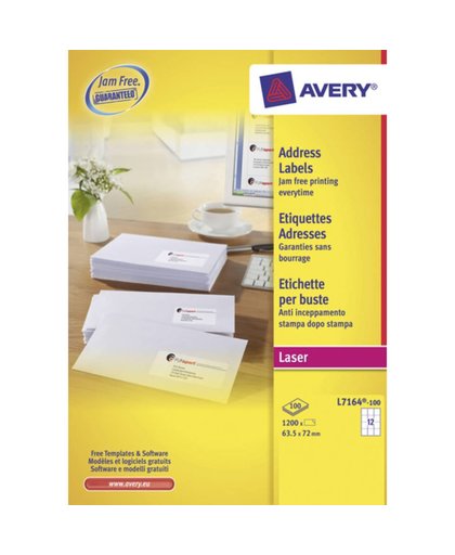 Etiket Avery L7164-100 63.5x72mm wit 1200stuks