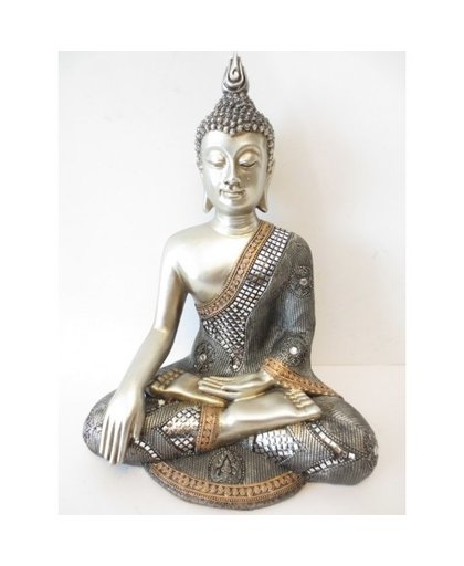 Beeld mediterende Boeddha zilver 34 cm Zilver