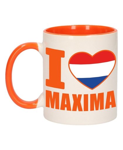 I love Maxima mok/ beker oranje wit 300 ml Multi