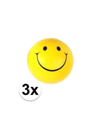 3x Smiley stressbal 6 cm Geel