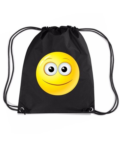 Nylon emoticon smile vrolijk rugzak zwart met rijgkoord Zwart