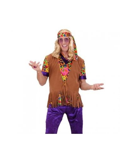 Hippie vest met franjes en hoofdband voor heren S Multi