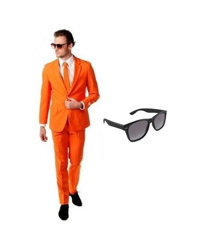 Oranje heren kostuum maat 52 (XL) met gratis zonnebril Oranje