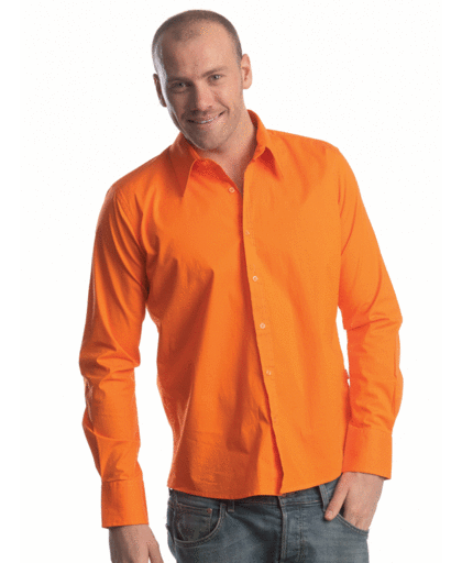 Heren overhemd oranje lange mouw Oranje