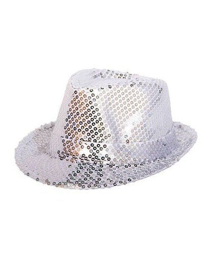 Trilby hoed met glitters - zilverkleurig