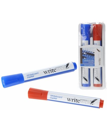Whiteboard stiften rood en blauw met wisser Multi