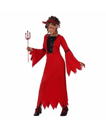 Halloween - Voordelig Halloween duivel jurkje voor meisjes 140 (10-12 jaar) Rood
