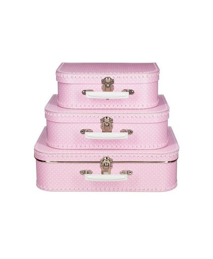 Koffertje roze met stippen wit 25 cm Roze