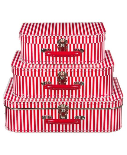 Kinderkoffertje rood met witte strepen 25 cm Rood