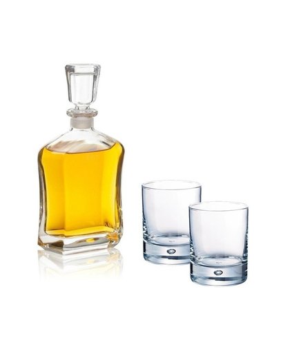 Whiskey karaf 0,7 liter met twee rechte whiskey glazen Transparant