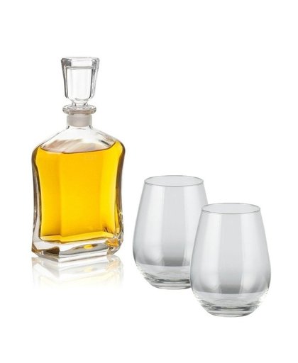 Whiskey karaf 0,7 liter met vier bolvormige whiskey glazen Transparant
