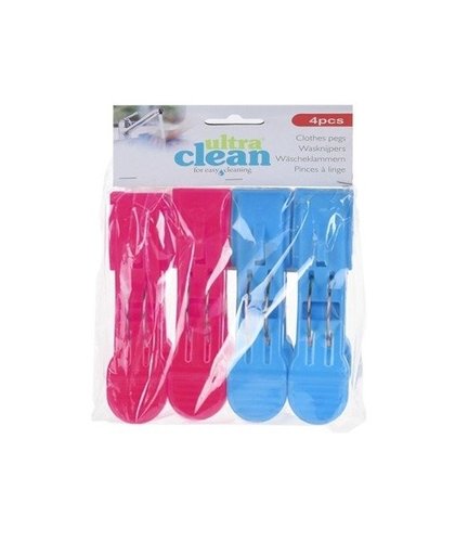 4x Roze en blauwe handdoek knijpers 13cm Multi