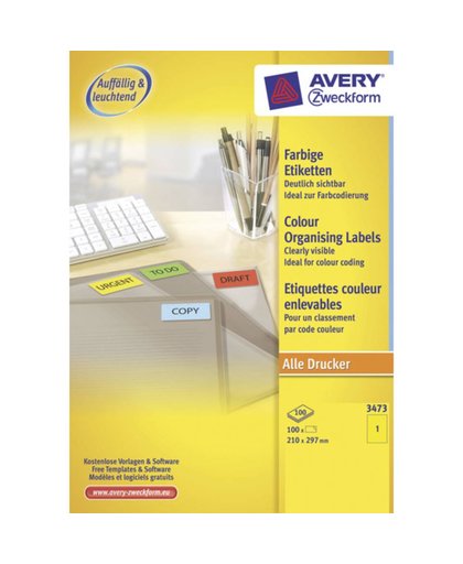 Avery Etiket Avery Zweckform 3473 210x297mm A4 geel 100stuks