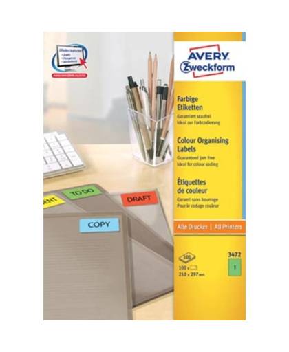 Avery Etiket Avery Zweckform 3472 210x297mm A4 groen 100stuks