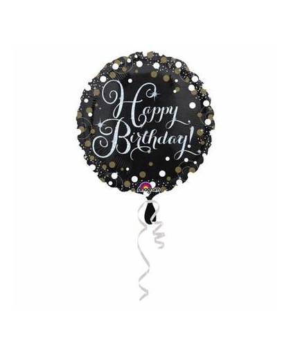 Helium ballon happy birthday zwart glitter 43cm leeg