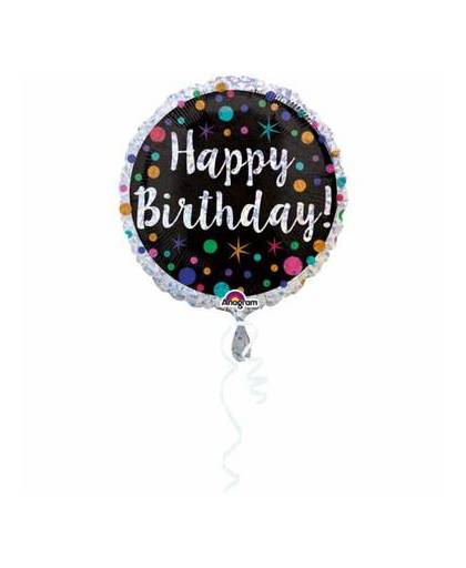 Helium ballon happy birthday stip glitter 43cm leeg