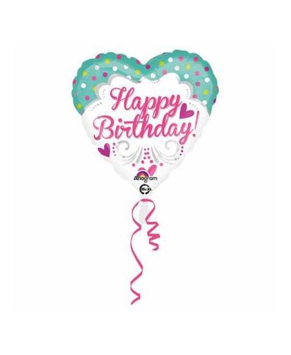 Helium ballon happy birthday stip hart 43cm leeg