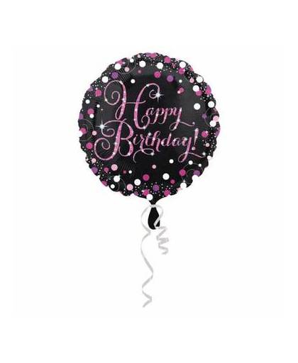 Helium ballon happy birthday zwart & rond 43cm leeg