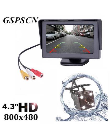 MyXL GSPSCN Auto HD Video Auto Parking Monitor, LED Nachtzicht Auto Achteruitrijcamera Waterdichte Camera Met 4.3 inch HD Display Car Monitor