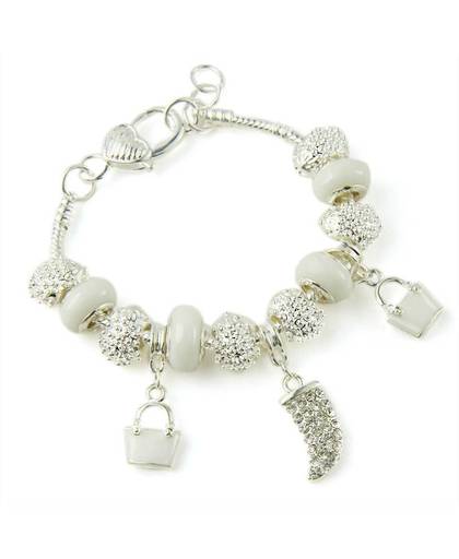 MyXL BAMOER Zilver Kleur Crystal Charm Armbanden en Armbanden Met Witte Murano Glazen Kralen Handgemaakte Sieraden PA1336