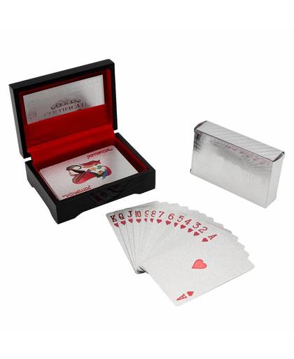 MyXL Volledige Dek 54 Kaarten Incl 2 Joker Kaarten Verzilverd Spelen kaarten Met Certificaat in Zwarte Houten Doos BesteVoor Kaart Lover