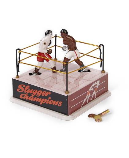 MyXL Klassieke Boksen Ring Boxers Tin Toy Collectiblew/Wind-Up Sleutel Simuleren Bokswedstrijd voor Guys Mannen volwassenen Squared Podium