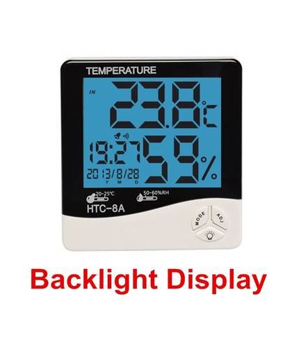 MyXL Koop Digitale Lichtgevende Thermo-hygrometer Indoor Thermometer Hygrometer Tester met LCD Backlight & Klok Voor HTC-8A