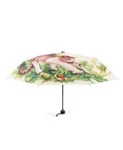 MyXL Yesello Leuke Ondeugende Kat en Paardebloem Cartoon Drie Opvouwbare Paraplu 8 Rib Wind Slip Frame Voor Vrouwen