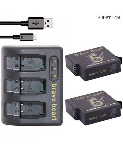 MyXL 2x1600 mAh bateria hero5 Batterij + 3-Slot USB Charger AHDBT 501 GoPro Hero 5 Camera batterij voor GoPro Hero 5 camera