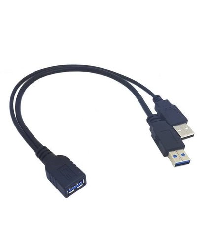 MyXL Zwart USB 3.0 Vrouwelijke naar Dual USB Mannelijke Extra Power Gegevens Y Verlengkabel voor 2.5 &quot;mobiele Harde Schijf 30 cm 1ft